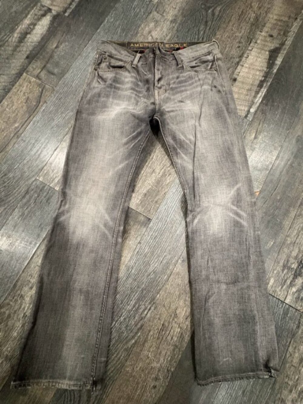 American Eagle Men's Low Rise Slim Straight Jeans 32x32 Gray Button Fly